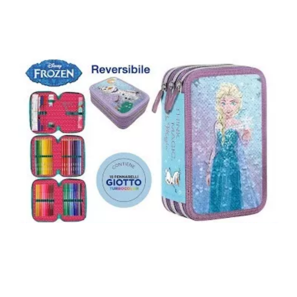 Astuccio 3 Zip Giotto Frozen Reversibile | Home Essential