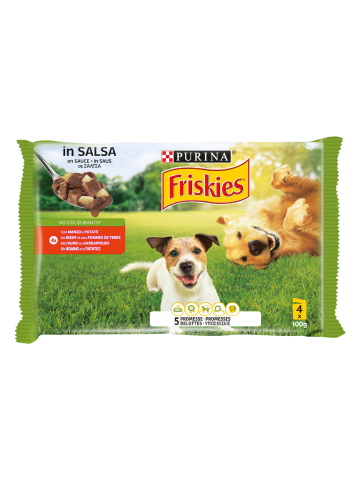 Bocconcini Carne Cane Friskies 4X100G Manzo E Patate In Salsa | Home Essential