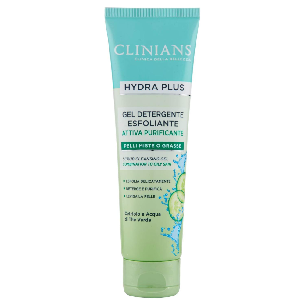 Clinians Hydra Plus Gel Detergente Esfoliante Viso Per Pelli Miste e Grasse Con Cetriolo e Acqua di The Verde 150Ml | Home Essential