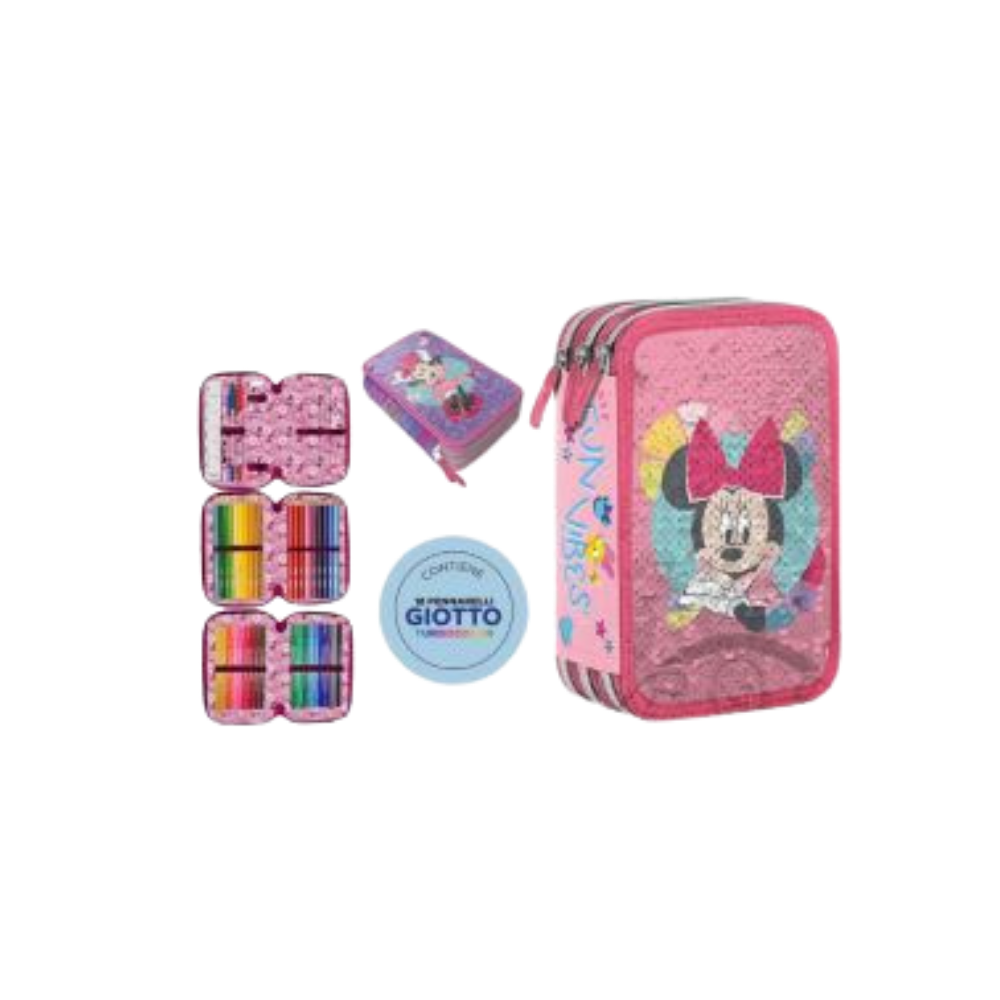 Astuccio 3 Zip Giotto Minnie Reversibile | Home Essential