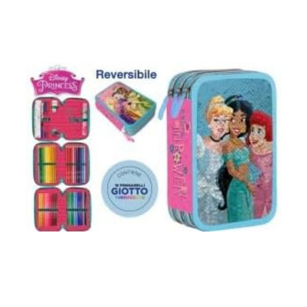 Astuccio 3 Zip Giotto Princess Reversibile | Home Essential