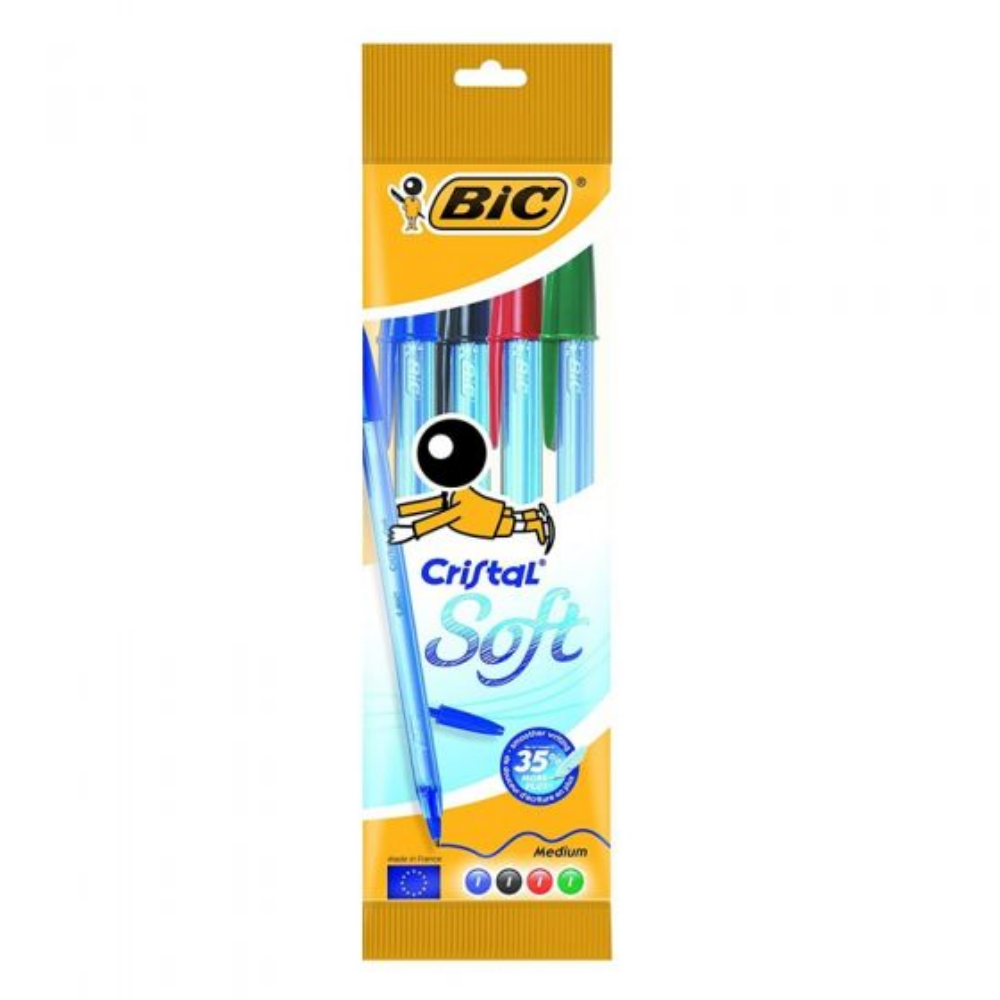 Penne Bic Cristal Soft 4pz Colori Assortiti | Home Essential