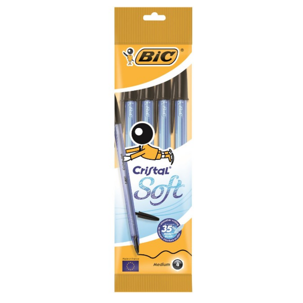 Penne Bic Cristal Soft 4pz Nera | Home Essential
