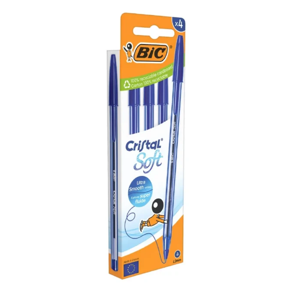 Penne Bic Cristal Soft 4pz blu | Home Essential