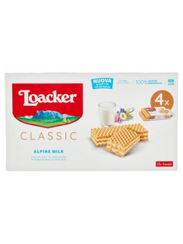 Loacker Wafer Classic Alpine Milk Wafers con crema al latte alpino non OGM 4 x 45 g | Home Essential