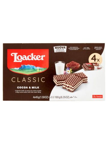 Loacker Wafer Classic Cocoa & Milk al cacao con crema al latte wafers 45gx4 | Home Essential