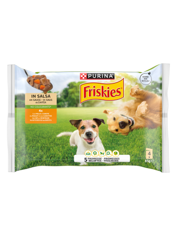 Bocconcini Carne Cane Friskies 4x85g Pollo E Carote In Salsa | Home Essential