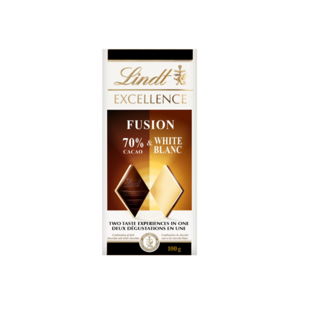 Tavoletta lindt exc 70% 100 gr fusion cacao bianco | Home Essential