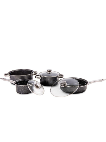 Batteria Padelle 7pz Nero Marmorizzato | Home Essential