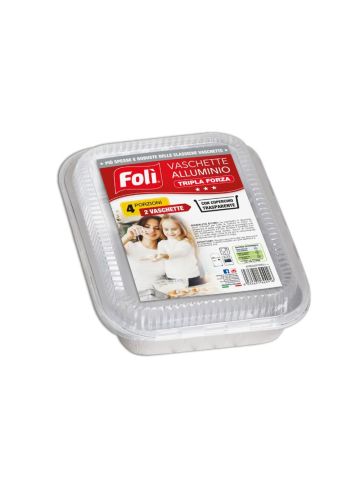 Vaschette Alluminio FolÌ 4 Porzioni 2Pz Con Coperchio Trasparente | Home Essential