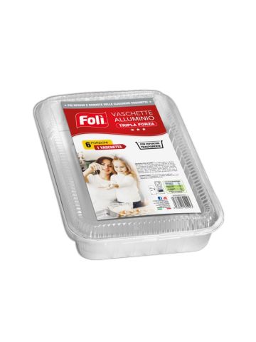 Vaschette Alluminio FolÌ 6 Porzioni 1Pz Con Coperchio Trasparente | Home Essential